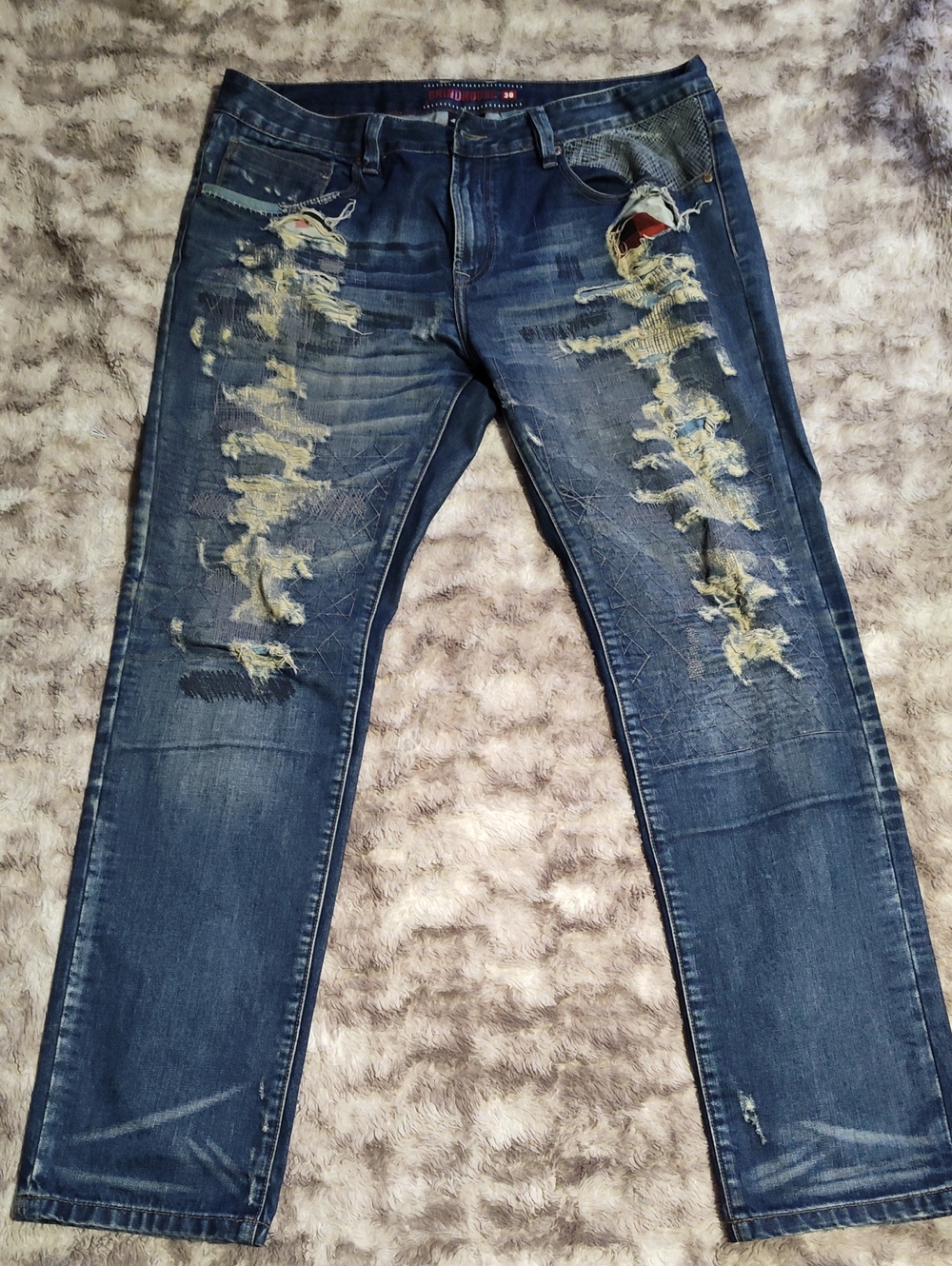 Men's Slim Straight Distressed Blue Jeans - Casual Ripped Denim